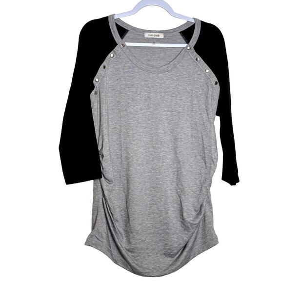 Laila Jayde 3/4 Sleeve Raglan Tops - Gray Black NWT Size Large - Picture 1 of 8